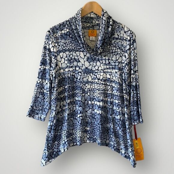 5 for $45 NWT Ruby Rd Top Blouse Shirt Size MP Blue - Picture 1 of 5